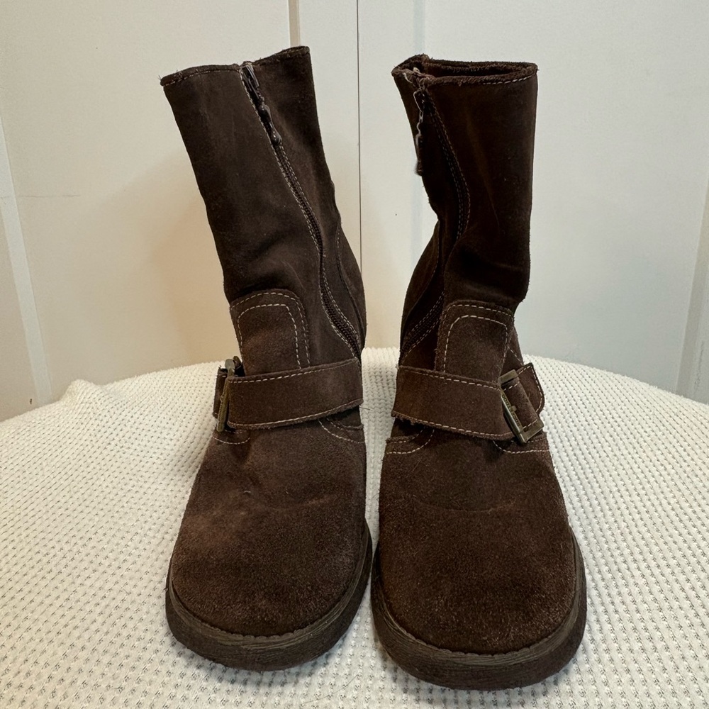 Rocket Dog Leather Boots Brown Zip Up With Buckle heeled Women’s 8.5